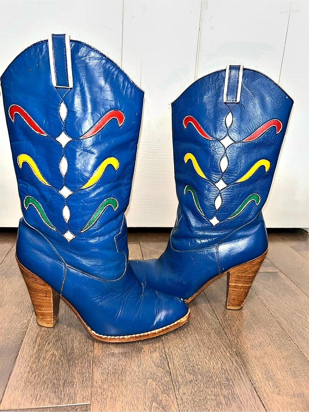Elite by Colormate Vintage Western Heeled Boots in Blue & Brown women’s Size 7